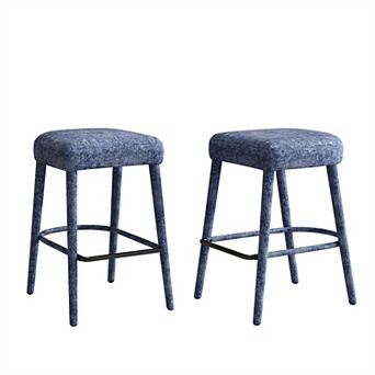 BAOURE Upholstered Fabric Backless Bar Stool Two Pack Padded Seat Sturdy Legs Footrest For Home