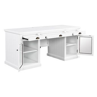BAOURE Solid Wood And MDF Executive Desk With Storage Drawers Cabinets And USB Ports