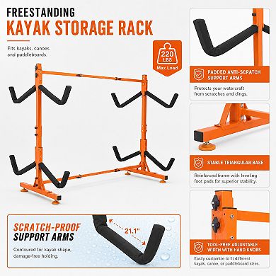 BAOURE Steel Freestanding 4 Kayak Storage Rack Adjustable Width 220 Lbs Max Load
