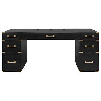 BAOURE Black Gold 70 Inch Executive Desk With USB Ports 7 Drawers Hidden Storage Home Office