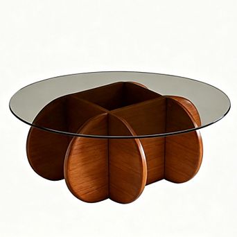 BAOURE Tempered Glass And Wood Mid Century Coffee Table For Living Room Quick Setup