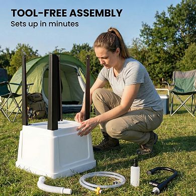 BAOURE Metal and Polypropylene Sink Station Tool Free Setup For Backyard Camping Use