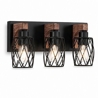 BAOURE Iron and Wood Industrial 3 Light Wall Sconce For Bathroom Hallway Living Room
