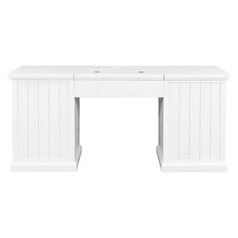 BAOURE Solid Wood and MDF Office Desk with Drawers Cabinets USB Ports and Outlets