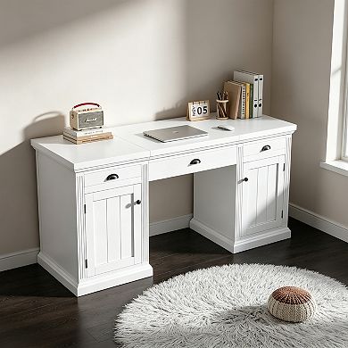 BAOURE Solid Wood and MDF Office Desk with Drawers Cabinets USB Ports and Outlets