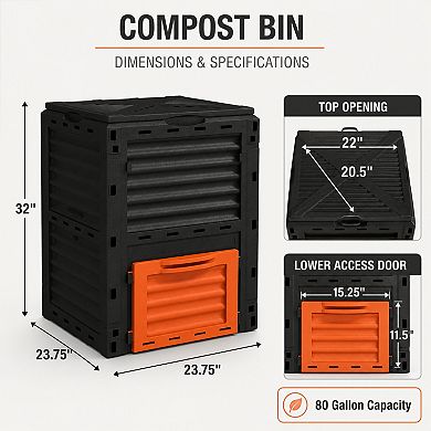 BAOURE Polypropylene Outdoor Compost Bin 80 Gallon Large Capacity For Backyard Garden