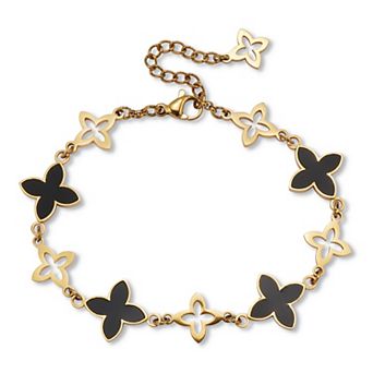 Black Onyxl Gold Ion-Plated Clover Bracelet 7-inch