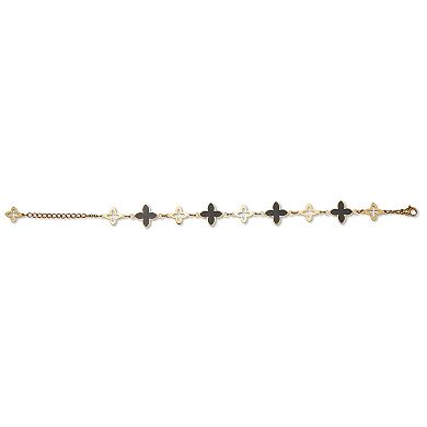 Black Onyxl Gold Ion-Plated Clover Bracelet 7-inch