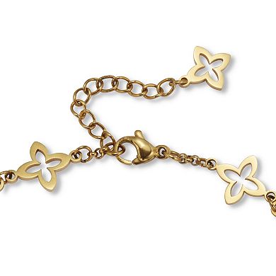 Black Onyxl Gold Ion-Plated Clover Bracelet 7-inch