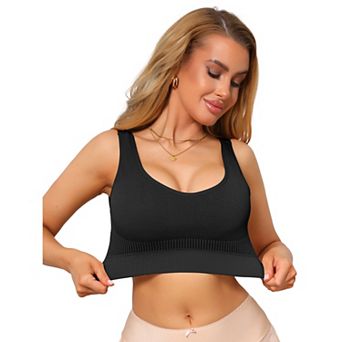 Women's U-Neck Sports Bra Seamless Breathable Fitness Workout Wide Strap Padded Tank Top