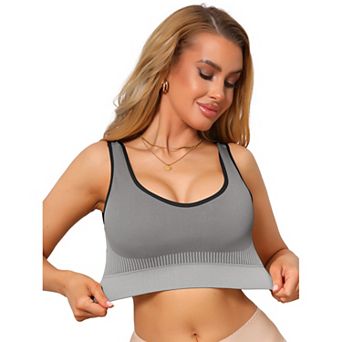 Women's U-Neck Sports Bra Seamless Breathable Fitness Workout Wide Strap Padded Tank Top