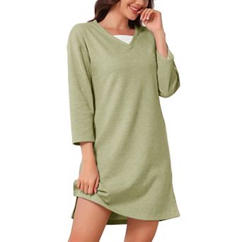 Women's Nightgown Thermal Dralon Fleece Long Sleeve Winter Fuzzy Plush Midi Sleepdress with Pockets