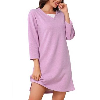 Women's Nightgown Thermal Dralon Fleece Long Sleeve Winter Fuzzy Plush Midi Sleepdress with Pockets