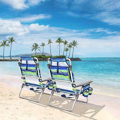 Costway 4-Pack Folding Backpack Beach Chair 5-Position Outdoor Reclining Chairs with Pillow