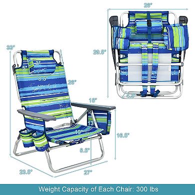 Costway 4-Pack Folding Backpack Beach Chair 5-Position Outdoor Reclining Chairs with Pillow