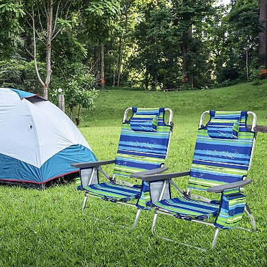 Costway 4-Pack Folding Backpack Beach Chair 5-Position Outdoor Reclining Chairs with Pillow