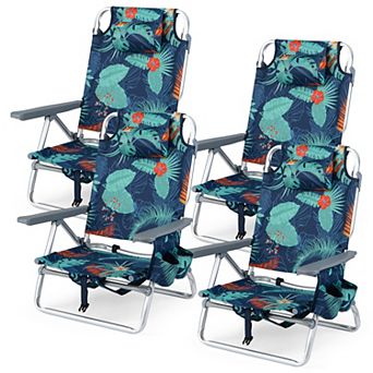 Costway 4-Pack Folding Backpack Beach Chair 5-Position Outdoor Reclining Chairs with Pillow