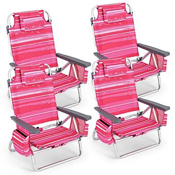 Costway 4-Pack Folding Backpack Beach Chair 5-Position Outdoor Reclining Chairs with Pillow
