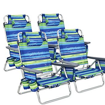 Costway 4-Pack Folding Backpack Beach Chair 5-Position Outdoor Reclining Chairs with Pillow