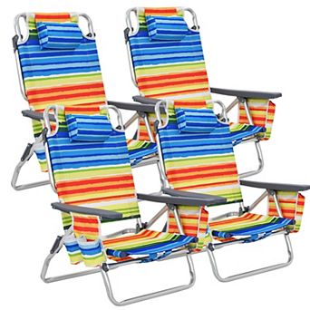 Costway 4-Pack Folding Backpack Beach Chair 5-Position Outdoor Reclining Chairs with Pillow