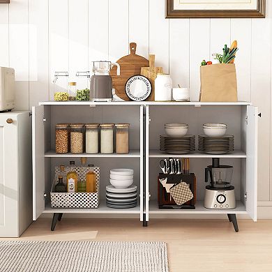 Costway Buffet Sideboard Mid Century Modern 4-Door Storage Cabinet 50" Accent Cabinet