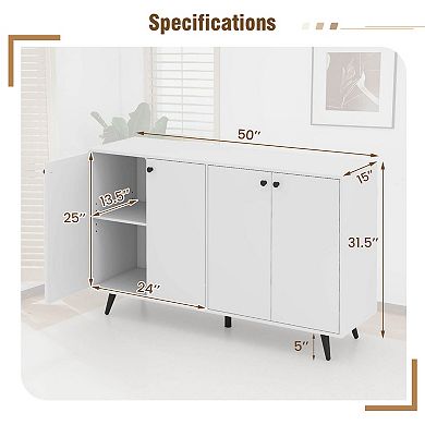Costway Buffet Sideboard Mid Century Modern 4-Door Storage Cabinet 50" Accent Cabinet