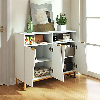 Costway 40" Buffet Storage Cabinet with 4 Doors & Adjustable Shelves Anti-Tipping Kits