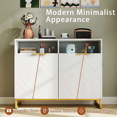 Costway 40" Buffet Storage Cabinet with 4 Doors & Adjustable Shelves Anti-Tipping Kits