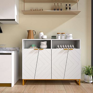 Costway 40" Buffet Storage Cabinet with 4 Doors & Adjustable Shelves Anti-Tipping Kits