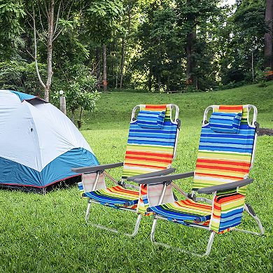 Costway 2-Pack Folding Backpack Beach Chair 5-Position Outdoor Reclining Chairs with Pillow
