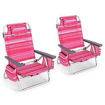 Costway 2-Pack Folding Backpack Beach Chair 5-Position Outdoor Reclining Chairs with Pillow