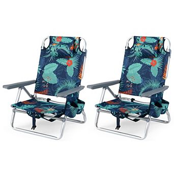 Costway 2-Pack Folding Backpack Beach Chair 5-Position Outdoor Reclining Chairs with Pillow