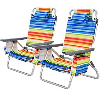 Costway 2-Pack Folding Backpack Beach Chair 5-Position Outdoor Reclining Chairs with Pillow