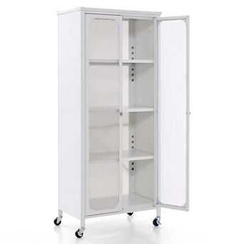 Costway 24" Storage Cabinet with Wheels & 2 Translucent Doors Adjustable Shelves Sideboard