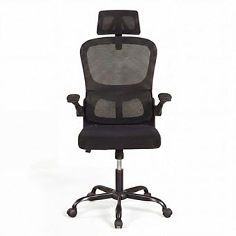 Costway Mesh Office Chair with Adaptive Lumbar Support Flip-up Padded Armrests Headrest