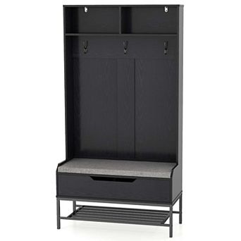 Costway 69" Tall Hall Tree with Seat Cushion Open Compartments Hooks Lift-top Storage