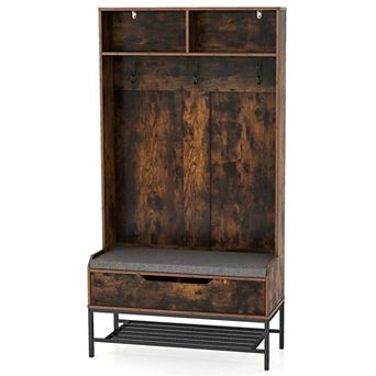 Costway 69" Tall Hall Tree with Seat Cushion Open Compartments Hooks Lift-top Storage