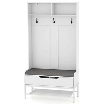 Costway 69" Tall Hall Tree with Seat Cushion Open Compartments Hooks Lift-top Storage