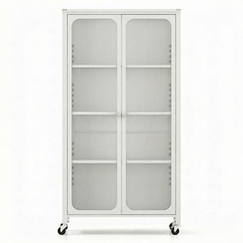 Costway 31.5" Storage Cabinet with Wheels & 2 Translucent Doors Adjustable Shelves Sideboard