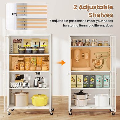 Costway 31.5" Storage Cabinet with Wheels & 2 Translucent Doors Adjustable Shelves Sideboard