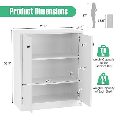 Costway 2-Door Storage Cabinet Freestanding Storage Organizer with 3-Tier Shelf Entryway