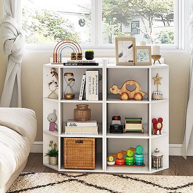 Costway 3-Tier Corner Storage Organizer with USB Ports and Outlets 9 Cubbies