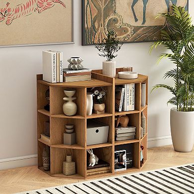 Costway 3-Tier Corner Storage Organizer with USB Ports and Outlets 9 Cubbies