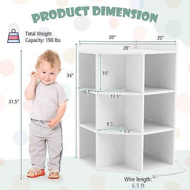 Costway 3-Tier Corner Storage Organizer with USB Ports and Outlets 9 Cubbies