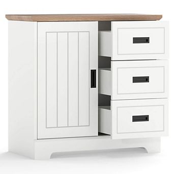 Costway Farmhouse Sideboard Buffet Cabinet with Sliding Doors 3 Drawers Adjustable Shelf