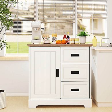 Costway Farmhouse Sideboard Buffet Cabinet with Sliding Doors 3 Drawers Adjustable Shelf