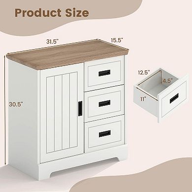 Costway Farmhouse Sideboard Buffet Cabinet with Sliding Doors 3 Drawers Adjustable Shelf