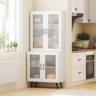 Costway Kitchen Pantry Cabinet with Translucent Fluted Doors & Adjustable Shelf