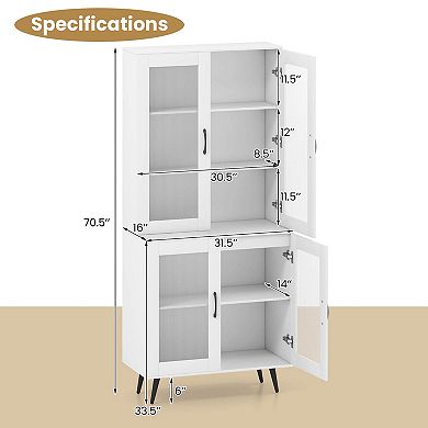 Costway Kitchen Pantry Cabinet with Translucent Fluted Doors & Adjustable Shelf