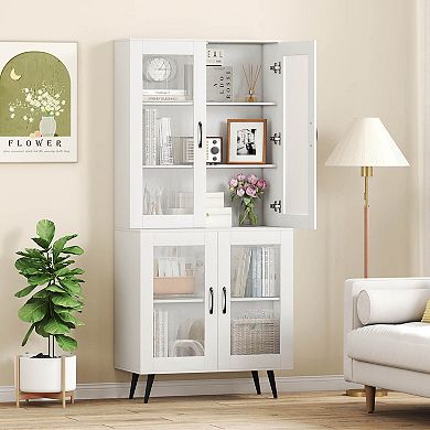 Costway Kitchen Pantry Cabinet with Translucent Fluted Doors & Adjustable Shelf